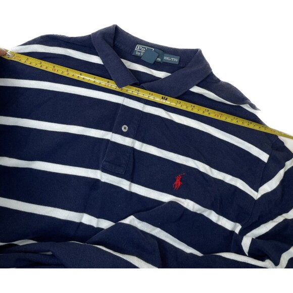 Polo Ralph Lauren Shirt Mens XXL TTG Striped Blue Cotton Short Sleeves - Picture 6 of 7